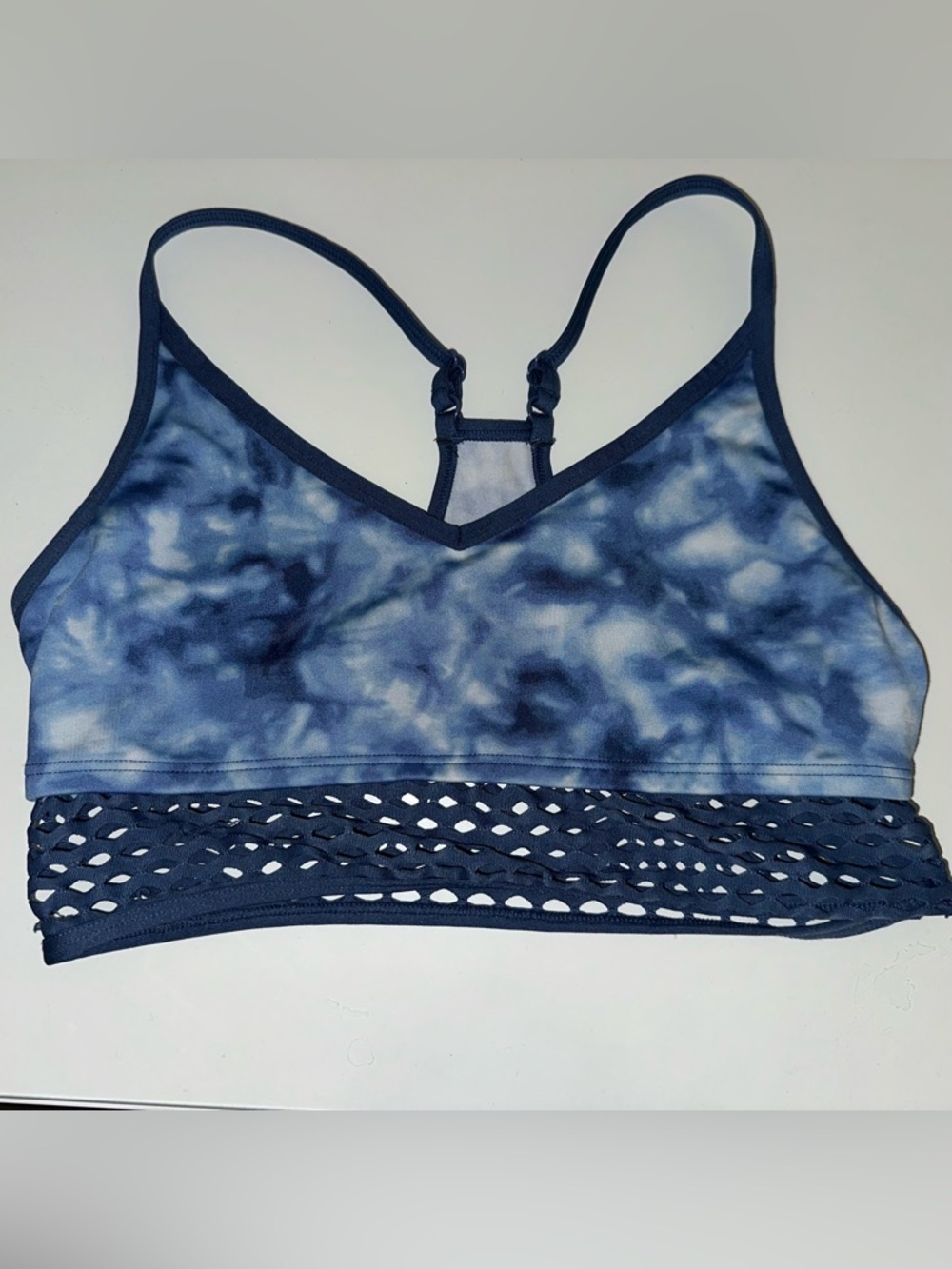 PINK Victoria's Secret Navy Tie-Dye Sports Bralette with Mesh Band